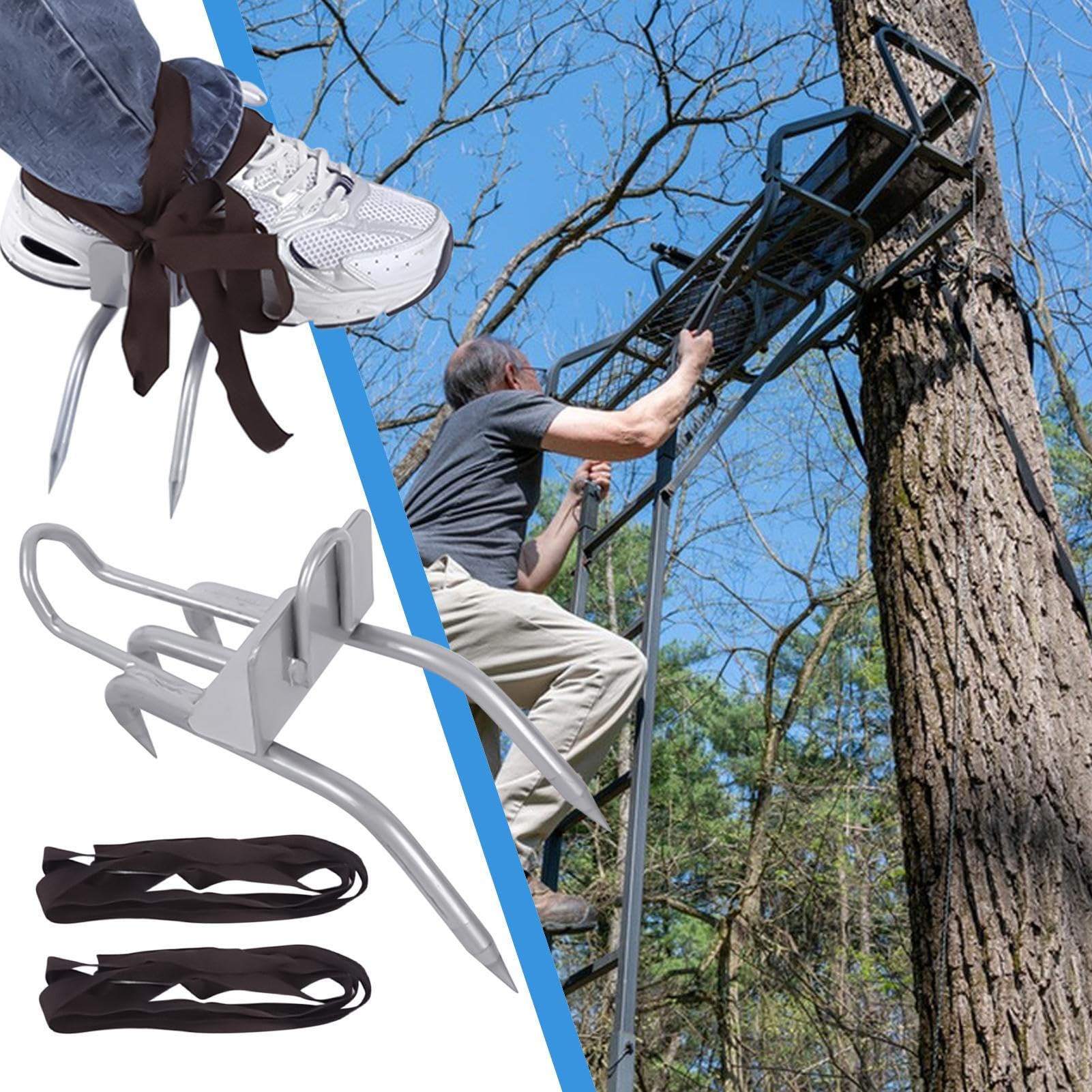 Kit De 2 Crampons D'escalade D'arbres – Acier Renforcé, Semelle Antidérapante Et Sangles De Sécurité Pour Grimpe, élagage, Chasse Et Cueillette