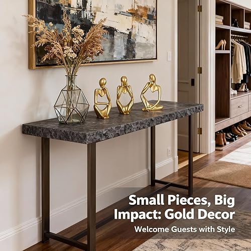 Miniatura 3 de Estatua Gold Thinker – Escultura de resina hecha a mano para decoración de escritorio, decoración moderna de oficina y hogar para estantería, mesa