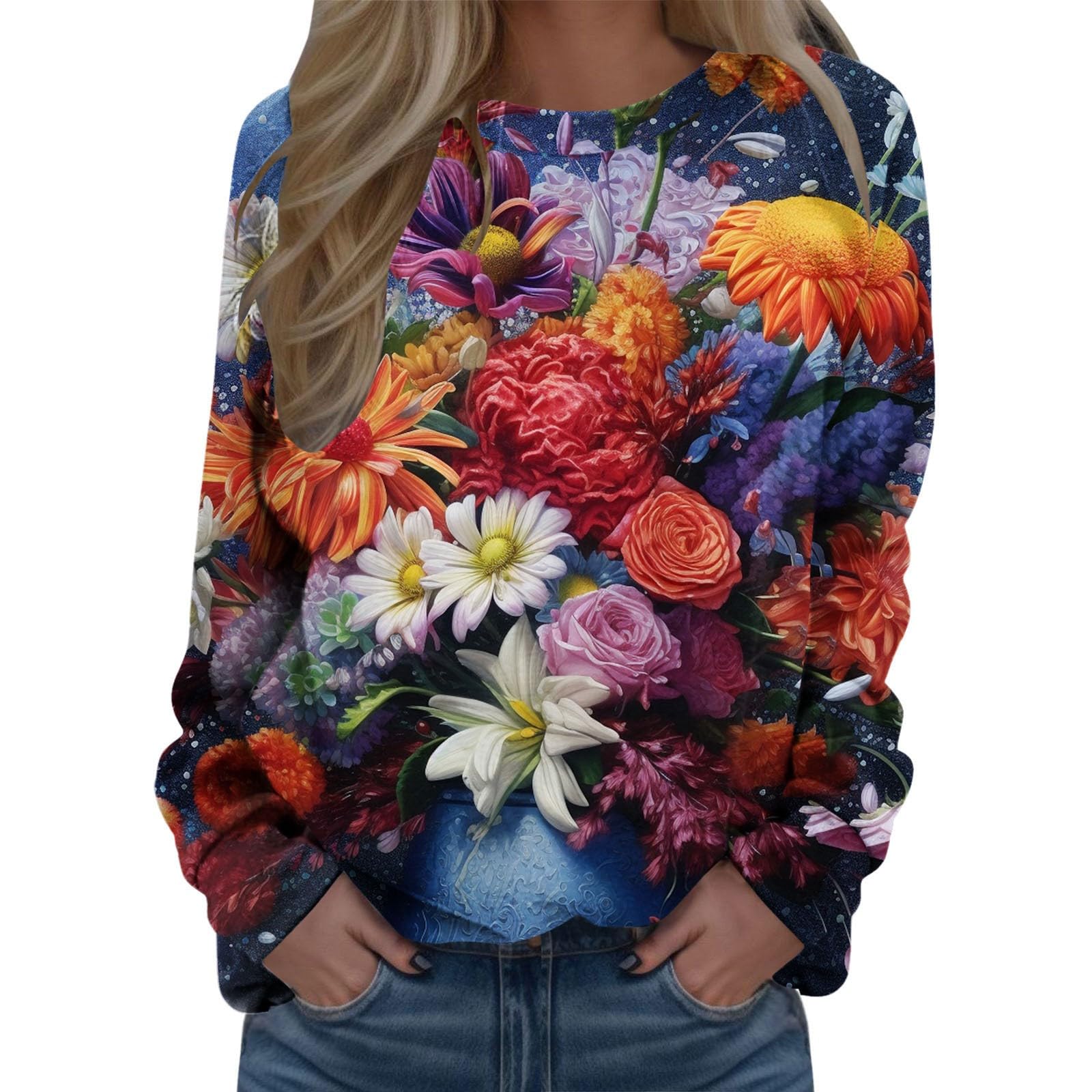 AloneabdFall Sweaters for Women Round Neck Fit Pullover Tops Comfortable Long Sleeve Workout Shirts Loose Blouse Women