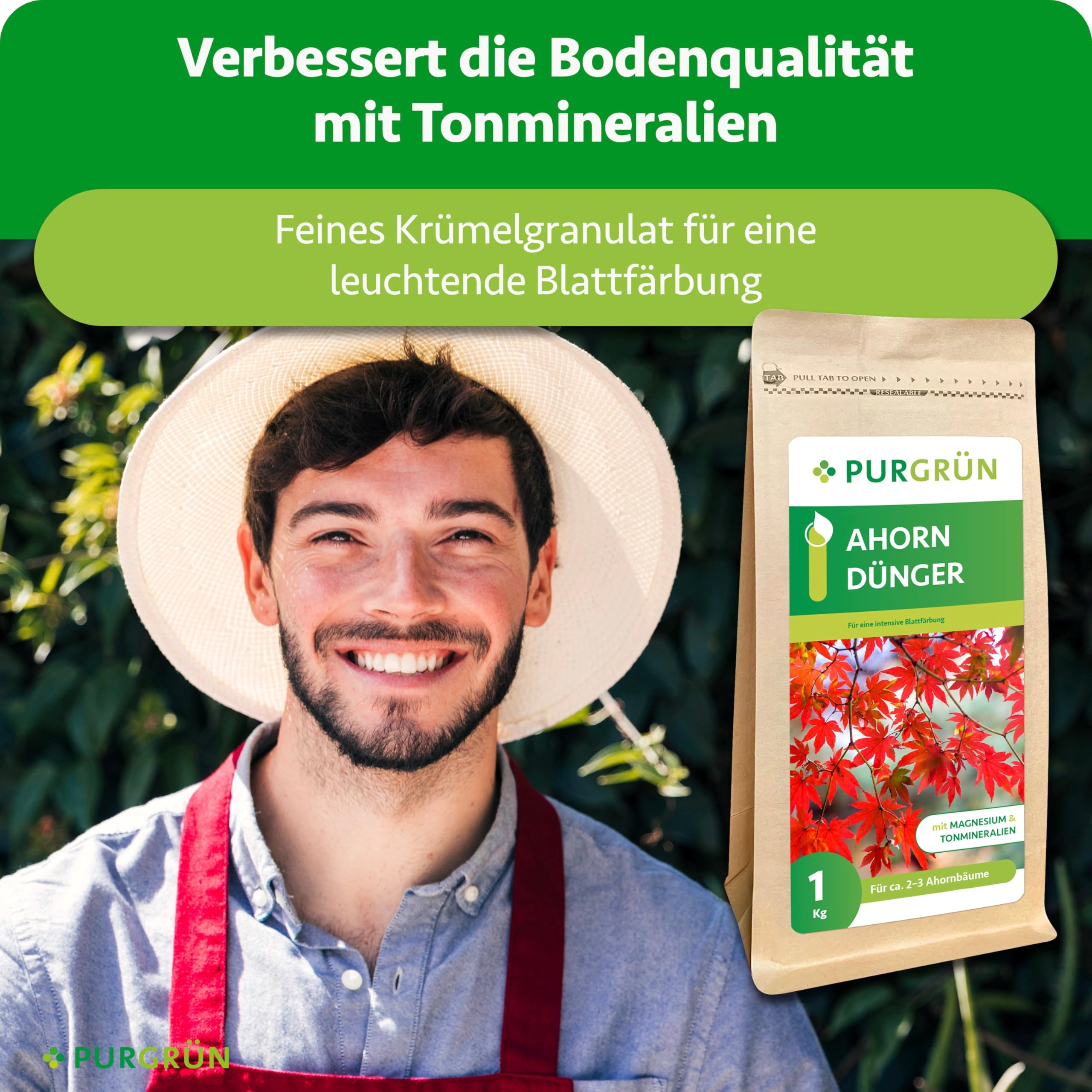 Ahorn-Dünger 1 kg – Organisch-mineralische Rezeptur – Feinkörniges Krümelgranulat – NPK 9+4+8 – Mit Magnesium & Tonmineralien – Extra Kalium für Widerstandsfähigkeit – Für gesunde Ahornbäume