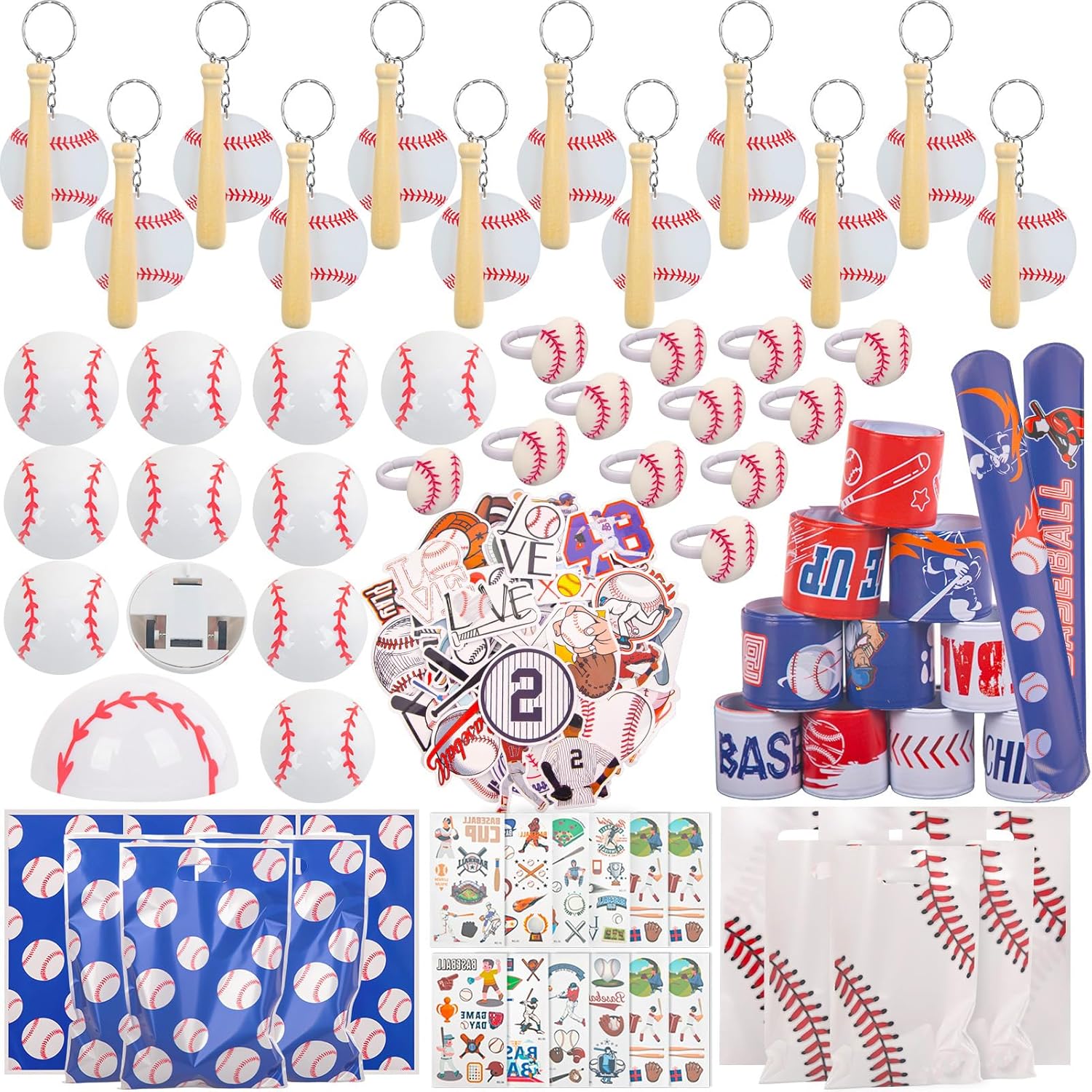122PCS Baseball Party Favors Supplies Decorations, Baseball Party Snack Goodie Gift Bags Favors,Baseball Keychain