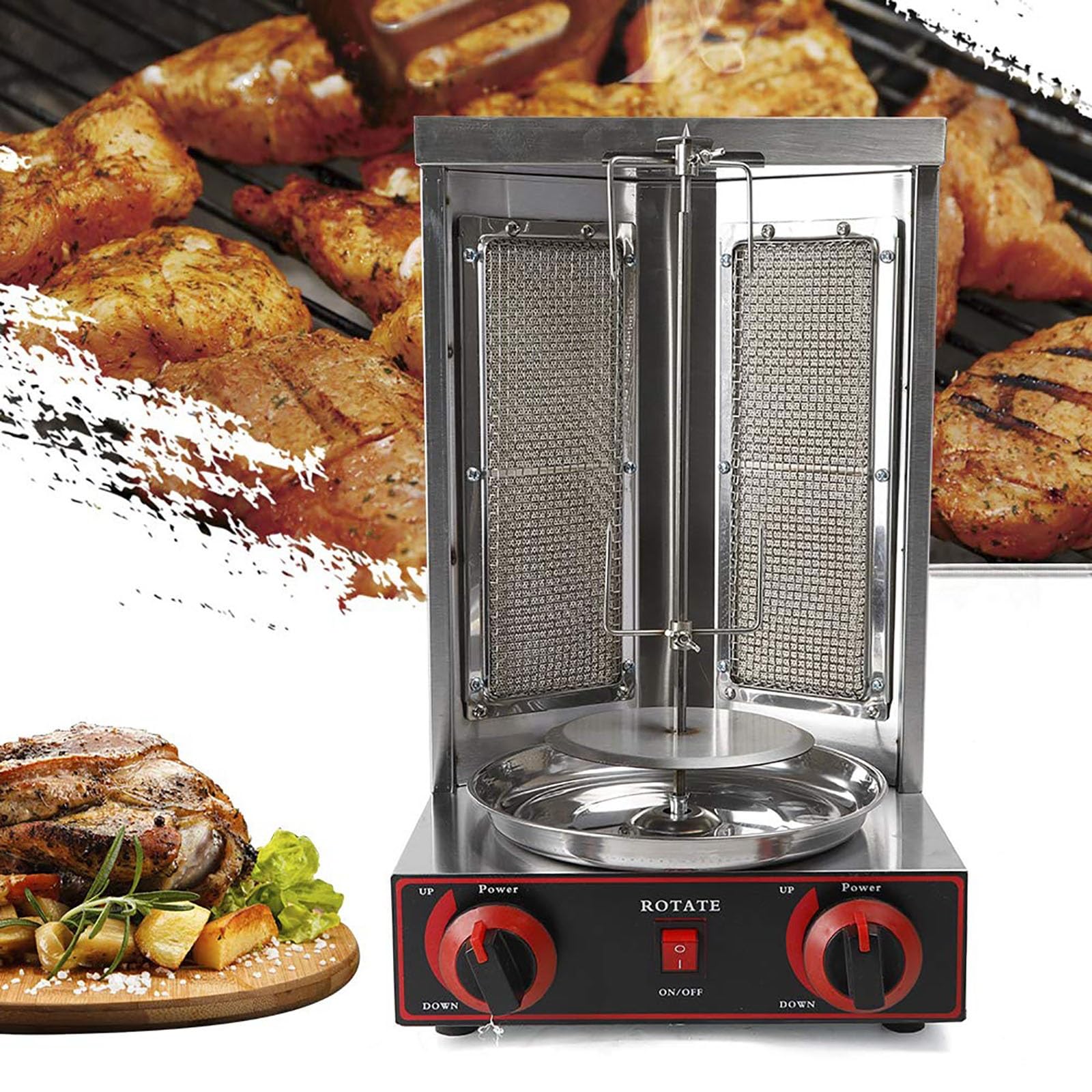 Vertical Gas Broiler, Shawarma Grill, Spinning Doner Kebab, Commercial Roasters, Stainless Steel Grills, Gyro Rotisserie For Home Kitchen Adjustable Tempereture(Silver)
