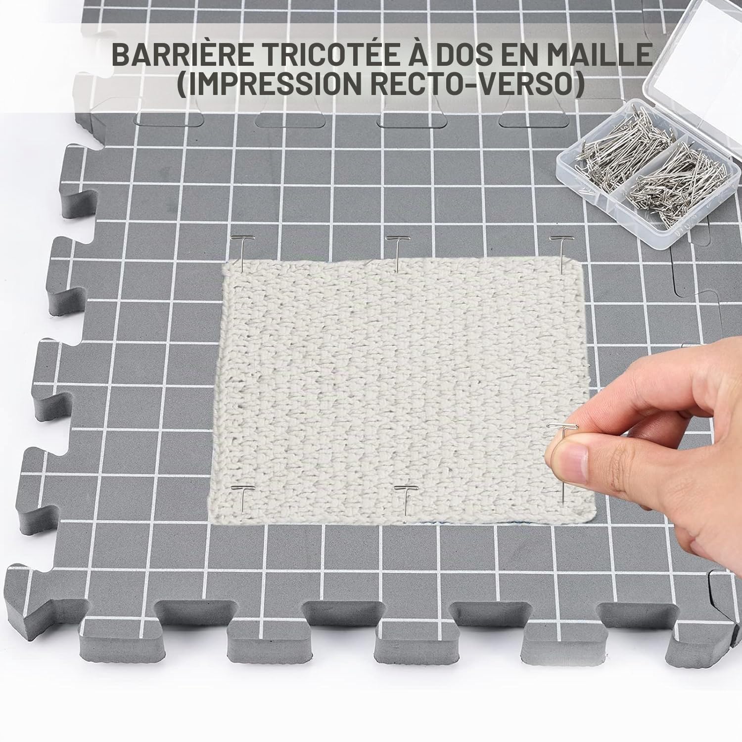 Lot De 9 Tapis De Blocage Pour Tricot,Tapis De Blocage Tricot,Planches De Blocage Très Épaisses Avec Grilles Avec 25 Bloqueurs De Tricot Et 100 Épingles En t Pour Travaux d'Aiguille Ou Crochet(Gris)