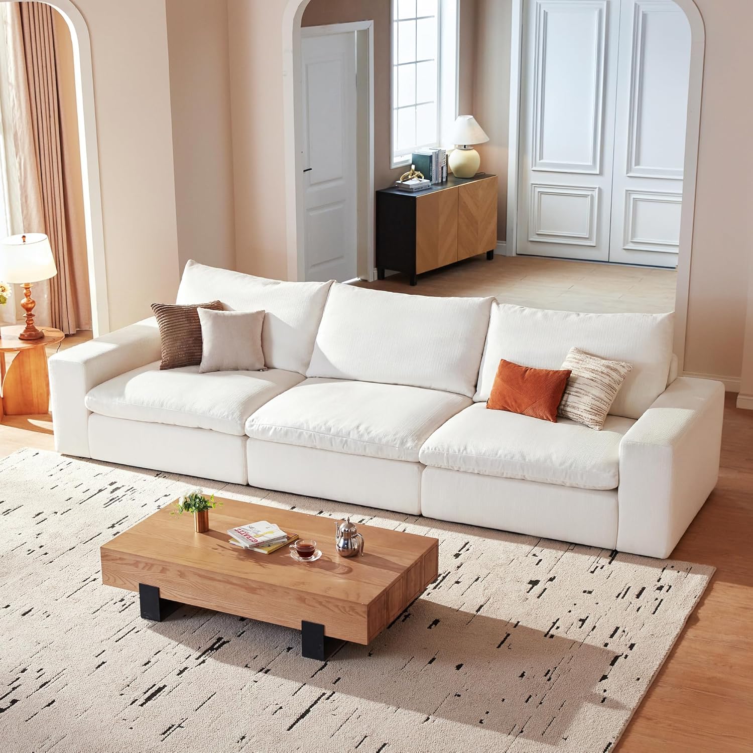 Cloud Couch Sectional 113.8'' Oversized Modular Deep Seat Sofa Comfy White Cloud Couch with Washable Cover for Living Room White 3 Seater