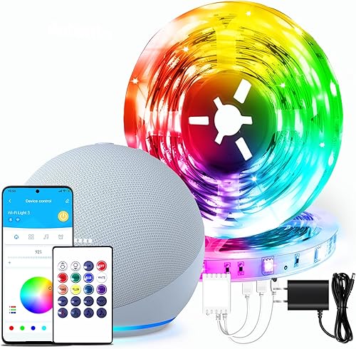 dalattin Luces LED inteligentes WiFi de 130 pies, funciona con Alexa Google Assistant, control remoto de voz con aplicación, tira de luces LED RGB