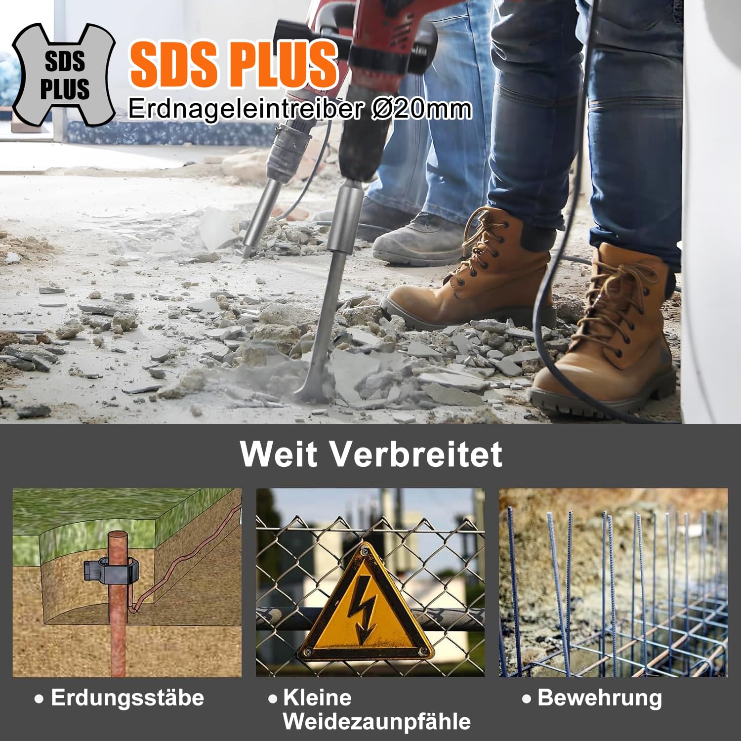 Outil d'enfoncement pour piquet de terre profond SDS PLUS, manchon Ø20 mm pour tige de mise à la terre, marteau d'enfoncement pour piquet de terre