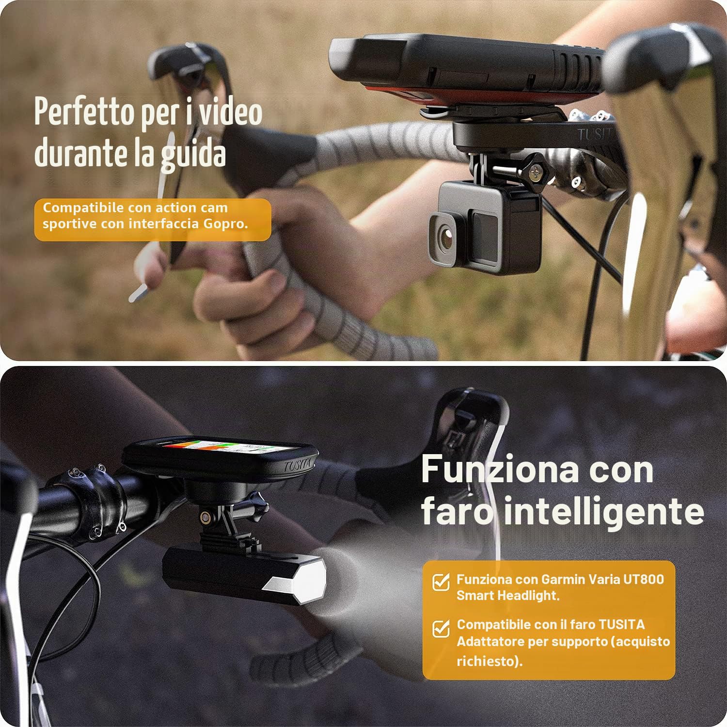 Supporto Bici TUSITA Per Garmin Edge E GPS – Manubrio 25.4/31.8mm, Con Adattatore Per Action Cam