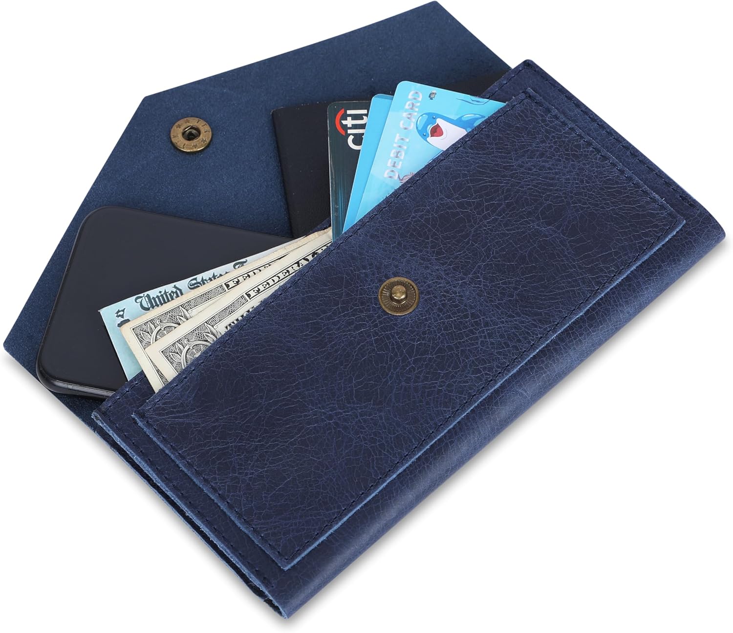 Blue Leather Cash Envelopes for Money Pouch Currency Holders - Soft Leather Money Bag Mobile Holder for Travel - Genuine Leathers Wallets for Women Money Bag - Travel Money Pouch Cash Holder - Image 7