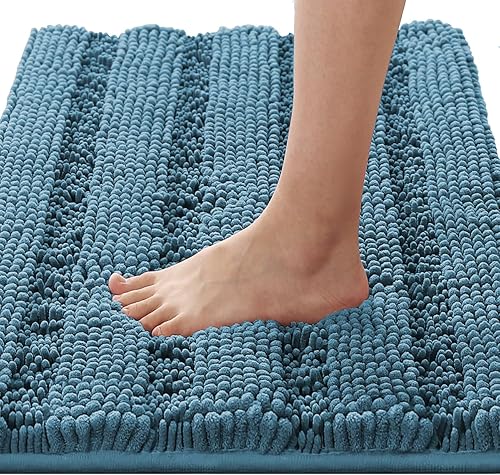 H.VERSAILTEX Alfombras de baño para baño, antideslizantes, extra gruesas, de felpilla a rayas, 17 x 24 pulgadas, absorbentes, suaves, peludas,