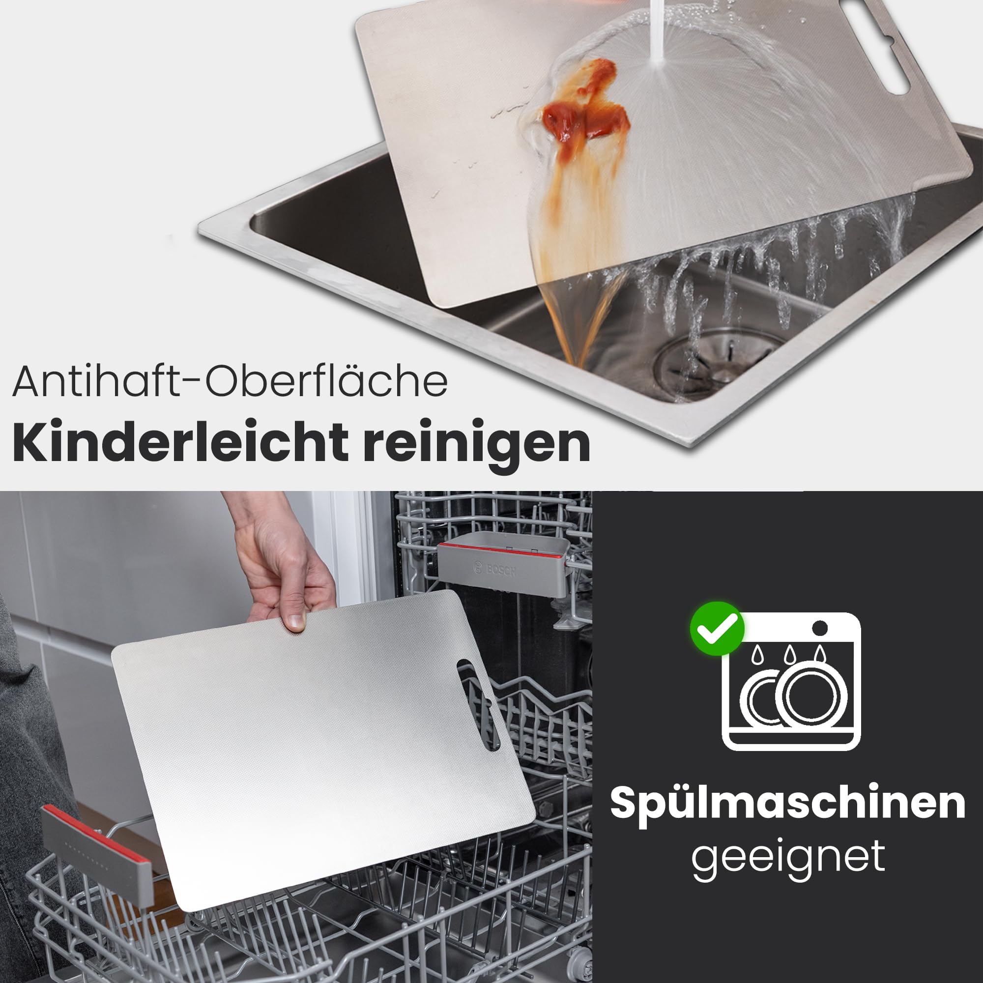 MALMØ Titan Schneidebrett (36x25 cm) - Schneidebrett aus 100% reinem Titan mit Anti-Rutsch-Silikonmatte - Schneidebrett für Fleisch, Obst und Gemüse - plastikfreies Metall Schneidebrett