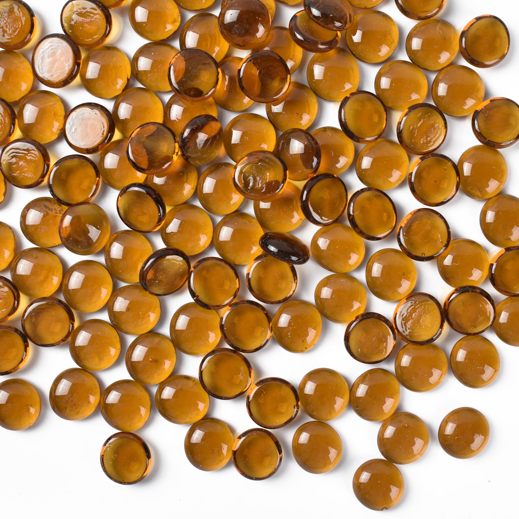 Flat Glass Marbles 1LB Colored for Vase Fillers Mixed Colour Stone for Garden Decoration Craft Fish Tank (Amber)