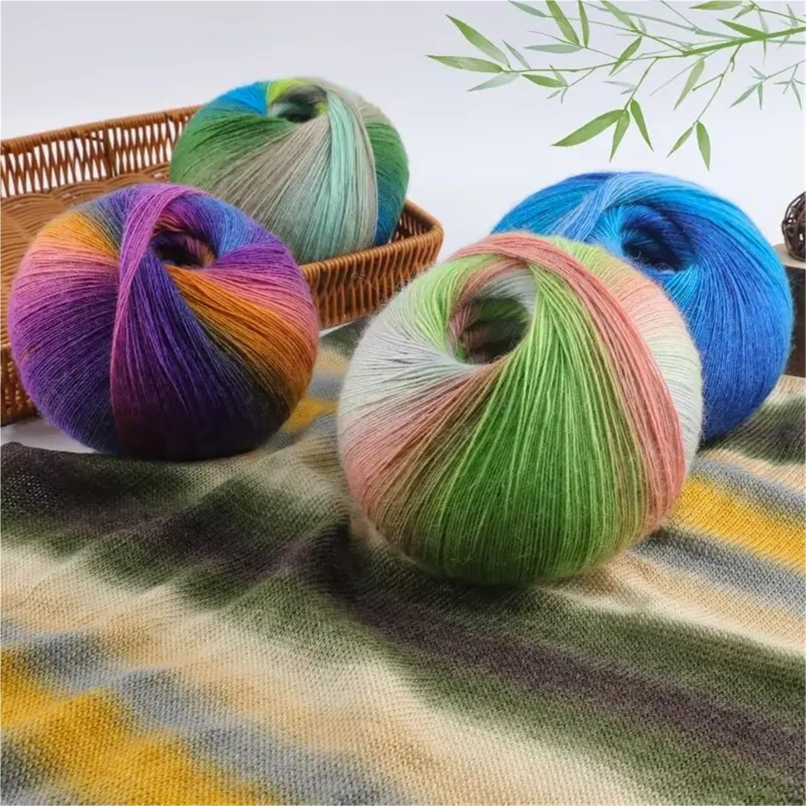 Ovillos de hilo lana pura teñidos largos degradados 400g, 2 grandes, ganchillo for tejer hecho a mano, suéter moda colorido(Color-10)