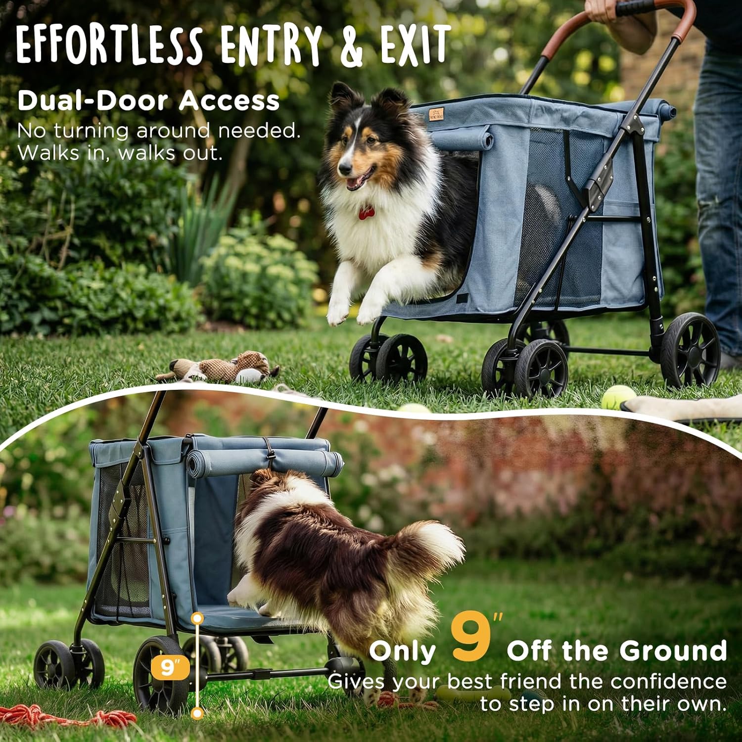 CANINE CANYON Scout Pet Stroller, Heavy Duty Dog Stroller for Large & Medium Dogs, Foldable Pet Stroller for 2 Dogs with All-Terrain Wheels, Storage Pocket & Cup Holder, 55 lbs Capacity, Grey