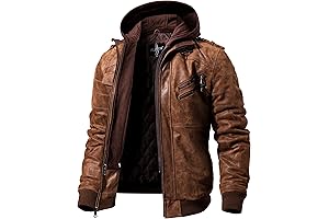 Vintage Faux Leather Motorcycle Jacket Hoodie with Zipper Pockets