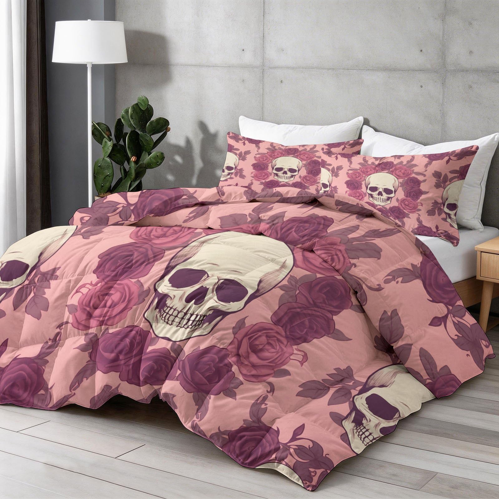Edredón calaveras rosa 135x200 cálido para no pasar frío en invierno