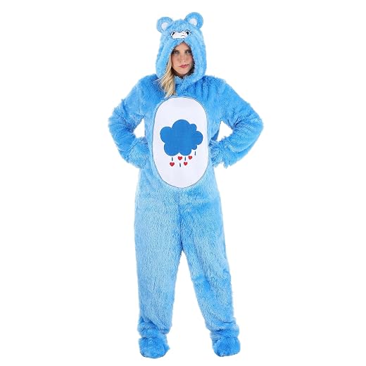 Adult Care Bears Grumpy Bear Costume | Unisex Hooded Jumpsuit with Plush Mitts and Shoe Covers for Halloween or Cosplay