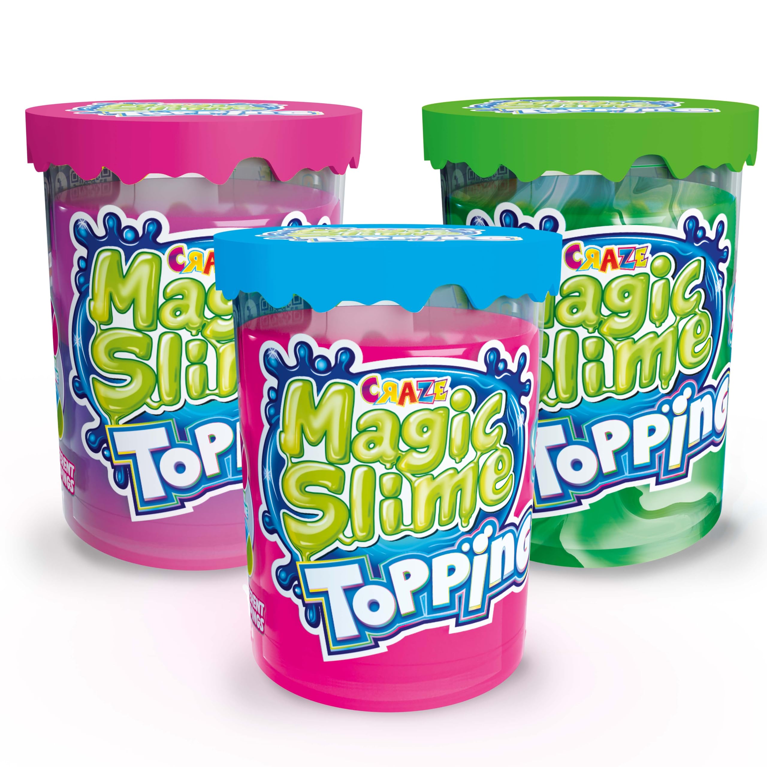 CRAZE Magic Slime con Topping Glitter, Set 3 Barattoli, Giocattolo Bambini Sicuro e Non Tossico, 70ml