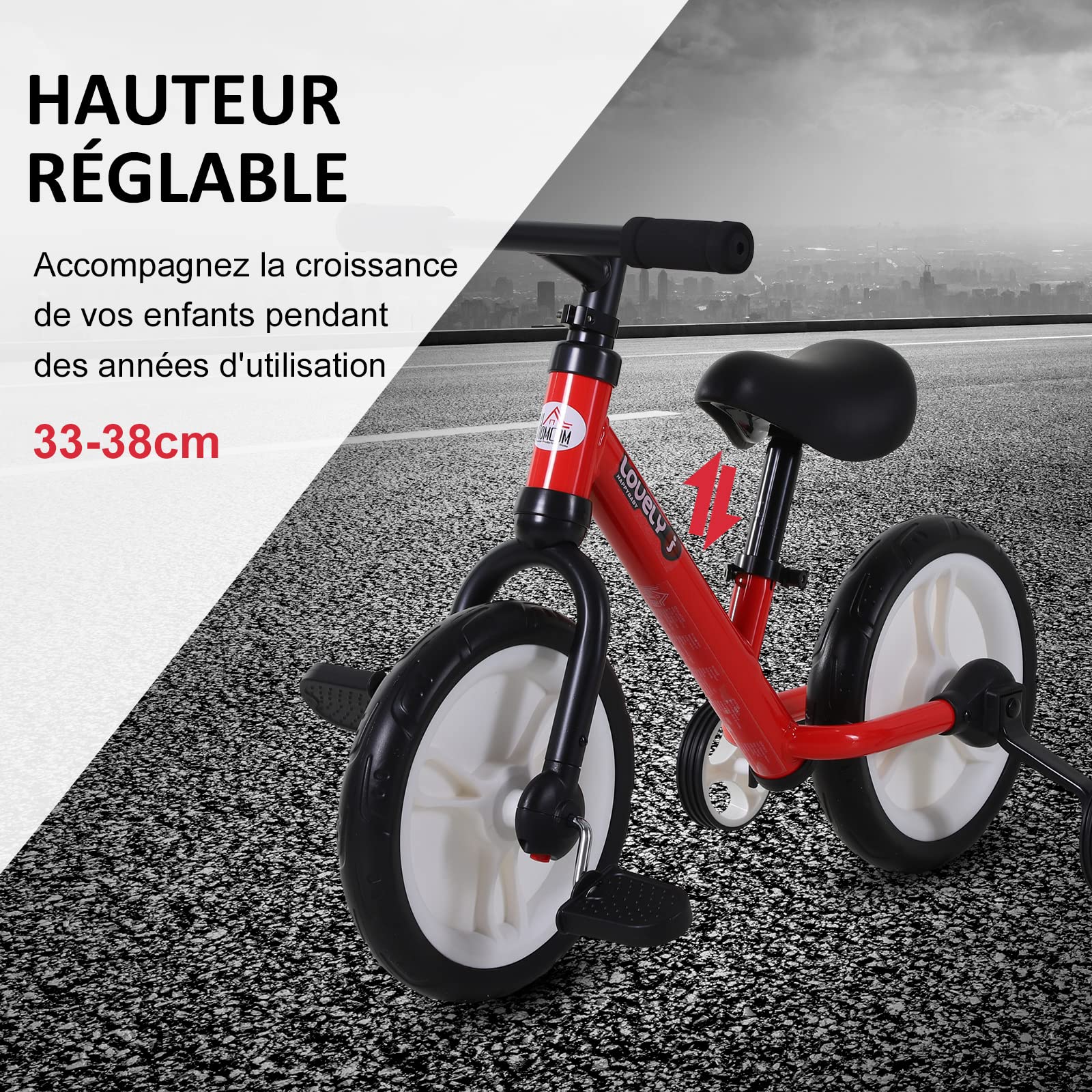 MccoMMon Vélo Enfant 14 Pouces 2 En 1 – Draisienne Évolutive Avec Pédales Et Roues Stabilisatrices, Cadre Réglable, Sécurisé, Pour Enfants De 3 à 7 Ans