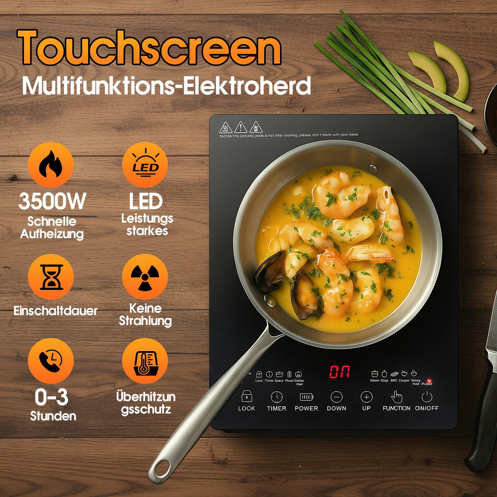 Glaskeramikkochfeld 220V 3500W Infrarot Einzelkochplatte mit Touch-Steuerung und Timer