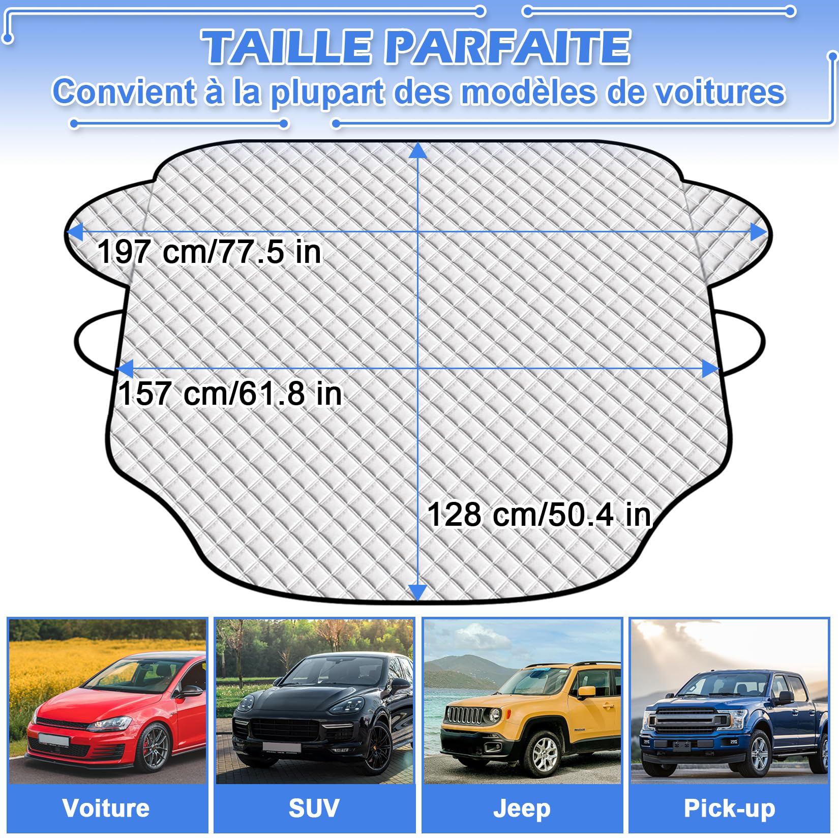 Tevlaphee Pare Soleil Voiture Pare Brise Avant, Protection Avant Parfaite Contre Les Rayons UV et la Chaleur dans Votre Voiture,Magnétique, Pliable, Universelle, Argenté, 197 * 128 cm