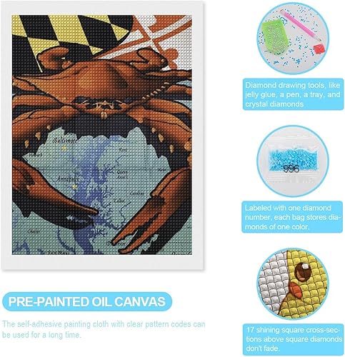 Miniatura 3 de Maryland Crab Square Full Drill Diamond Wall Art Kits for Adults Crystal Picture Home Decor