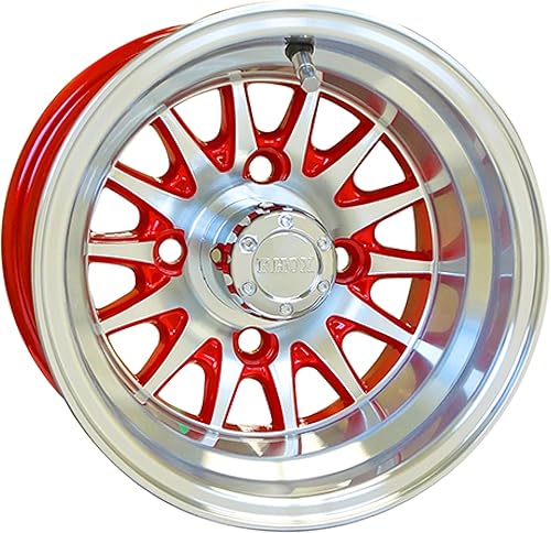 Red Hawk TIR-473 - Rueda mecanizada con rojo con tapa central, carros de golf ET-15.5 de 10 x 7