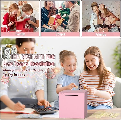 Miniatura 7 de hizgo Alcancía rosa para adultos, alcancía de acero inoxidable para adultosniños, debe romperse para abrir, caja de ahorro de dinero sin abrir (7.9
