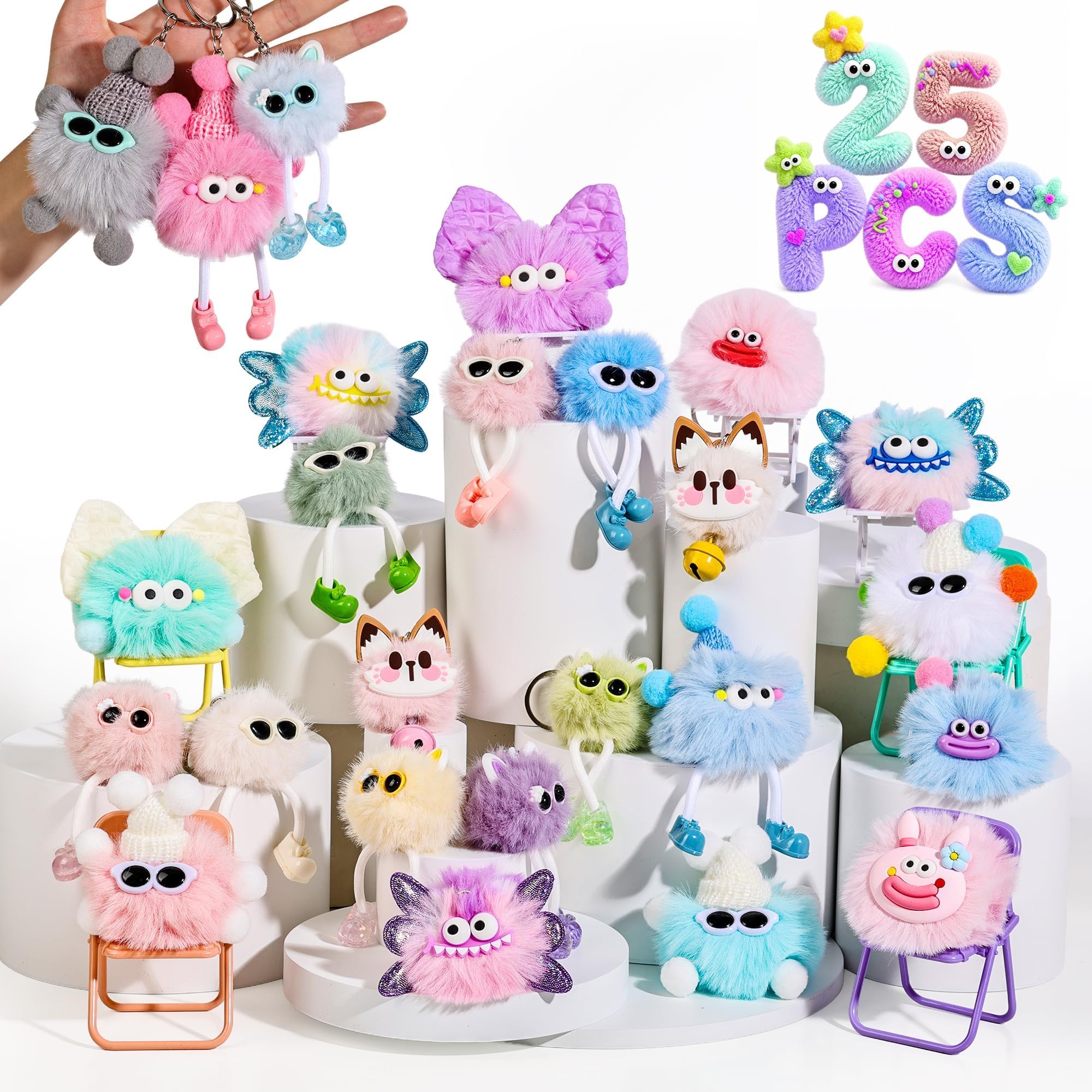 Fungi Fun Cute Keychains Party Favors - Funny Monster Keychain Charms 25PCS