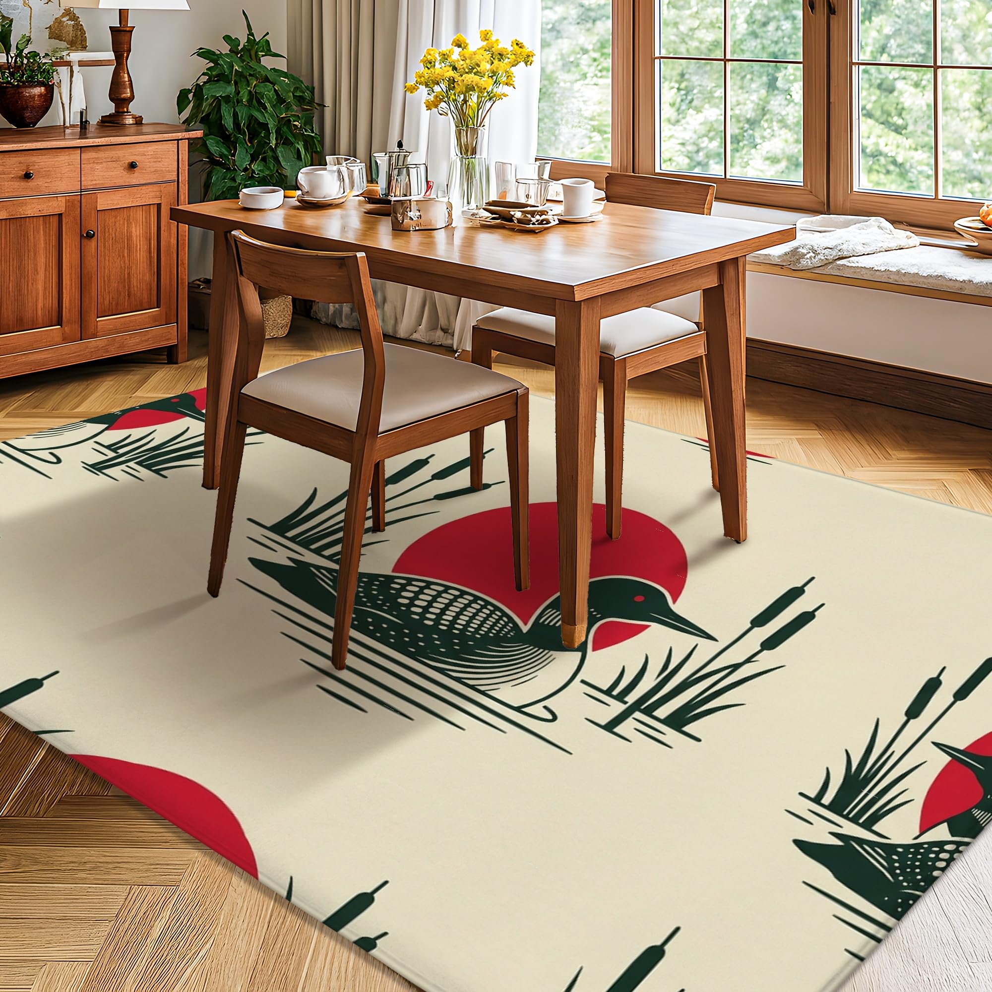 Loon - Alfombra rústica natural con diseño de cola de gato para sol, verano, color rojo, de pelo bajo, esponjosa, suave, rectangular, resistente a las manchas, para sala de estar, dormitorio, aula