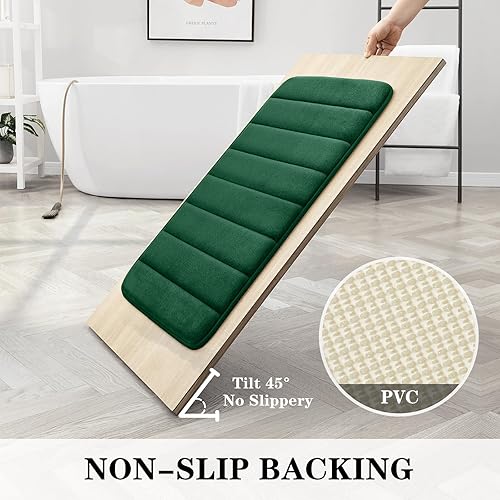 Miniatura 5 de BYSURE Juego de 3 alfombras de baño de espuma viscoelástica color verde oscuro, antideslizantes, extra absorbentes, juego de alfombras de baño