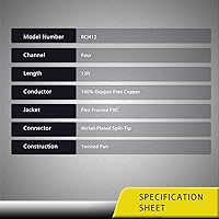Vista 6 de RECOIL RCI412 Cable de audio RCA de 4 canales 100% cobre libre de oxígeno de 12 pies, par trenzado con reducción de ruido