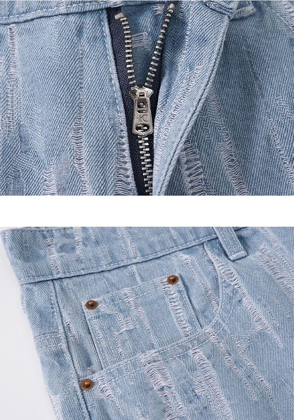 Men's Solid Color Casual Simple Ripped Texture Straight Denim Shorts