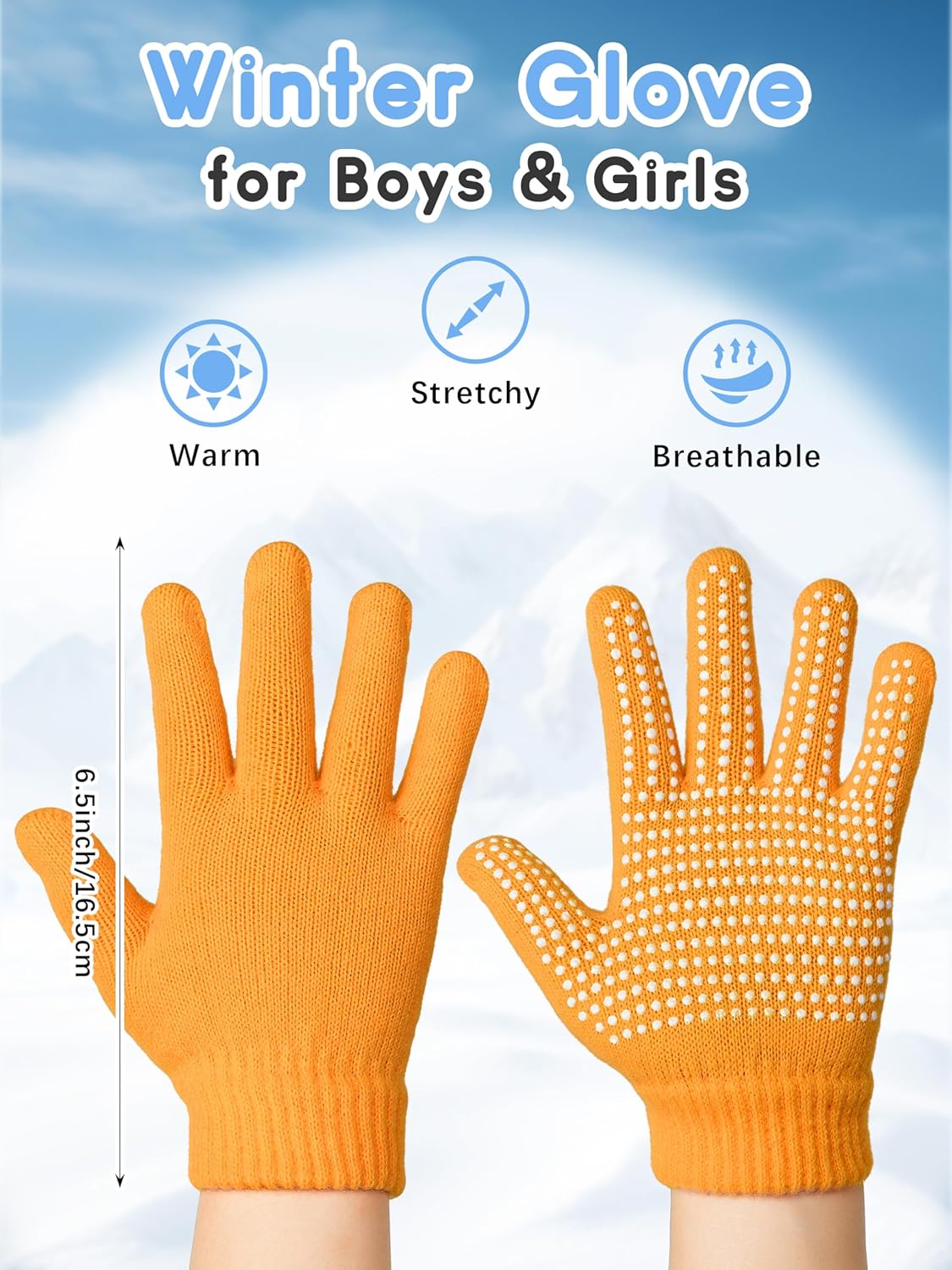 Cooraby 12 Pairs Kids Non-Skid Winter Gloves Stretch Knit Magic Gloves for Boys Girls - Image 3