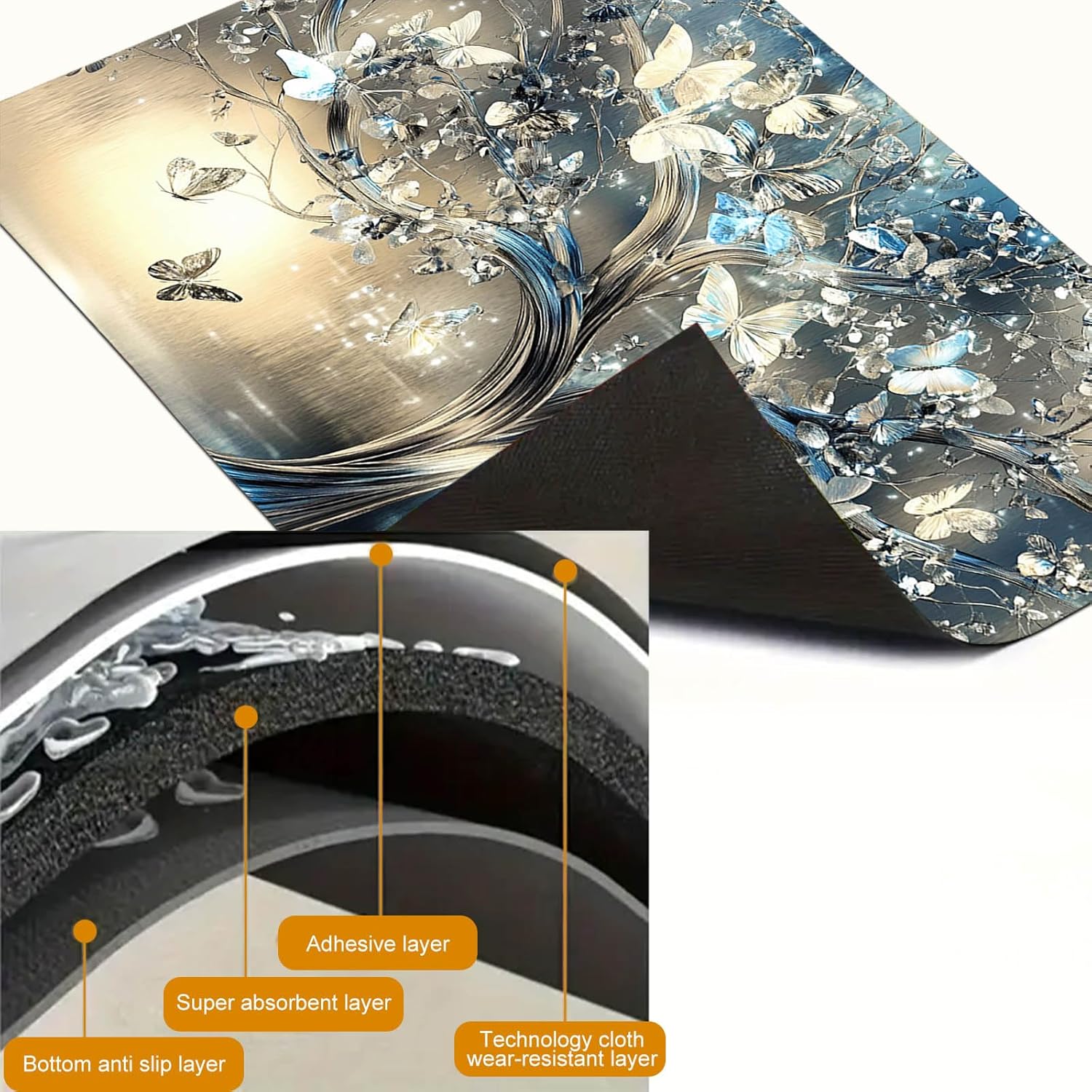 HOMETITUTE Silver Butterfly Tree Stove Top Cover for Electric Stove Decorative 28x20 Inch Diatomite Kitchen Decor Glass Cooktop Protector Countertop Mat Stovetop Covers for Kitchen Coffe Bar