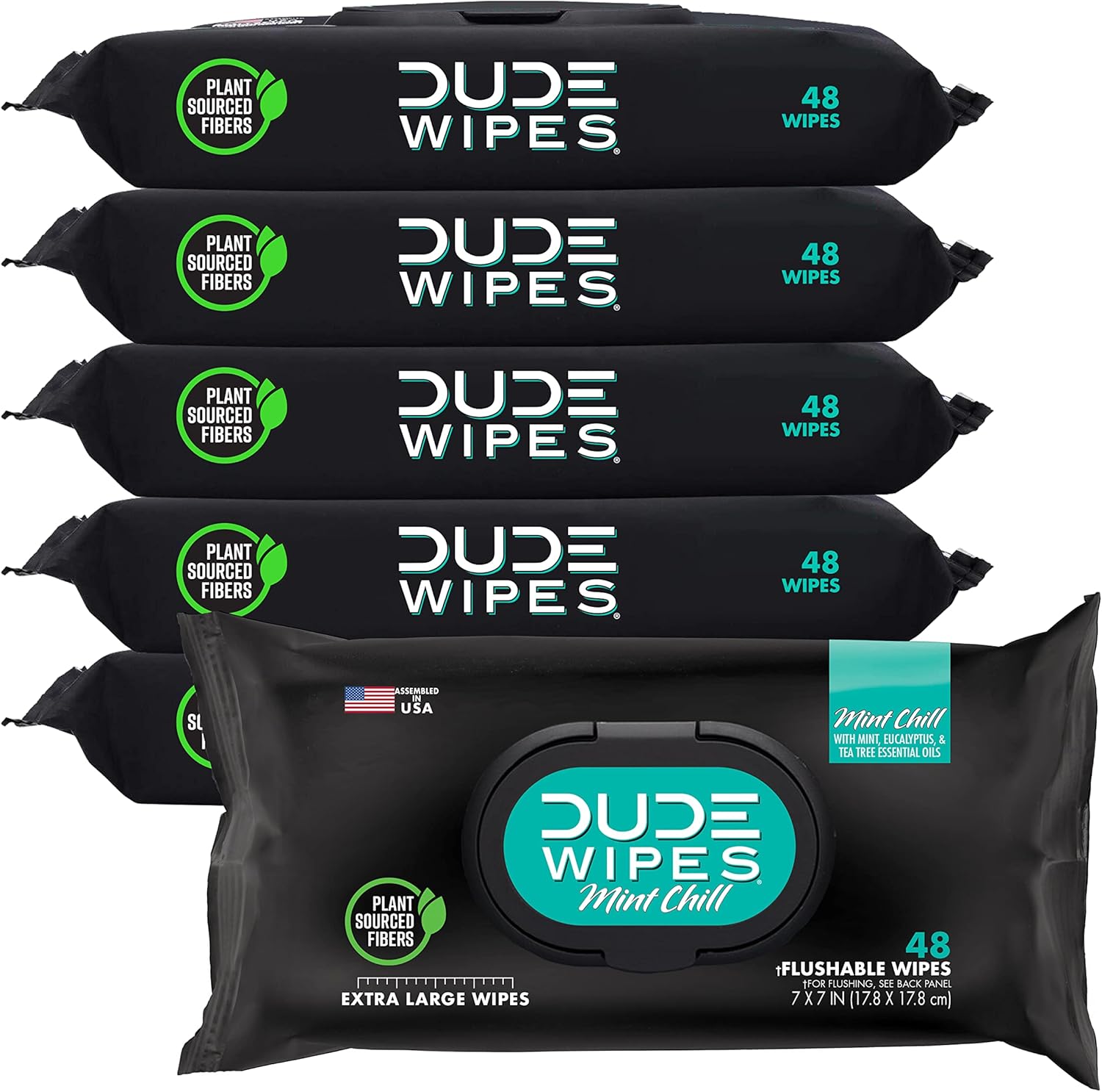 DUDE Wipes Flushable Butt Wipes 6 Pack, 288 Wipes Mint Chill ExtraLarge Adult