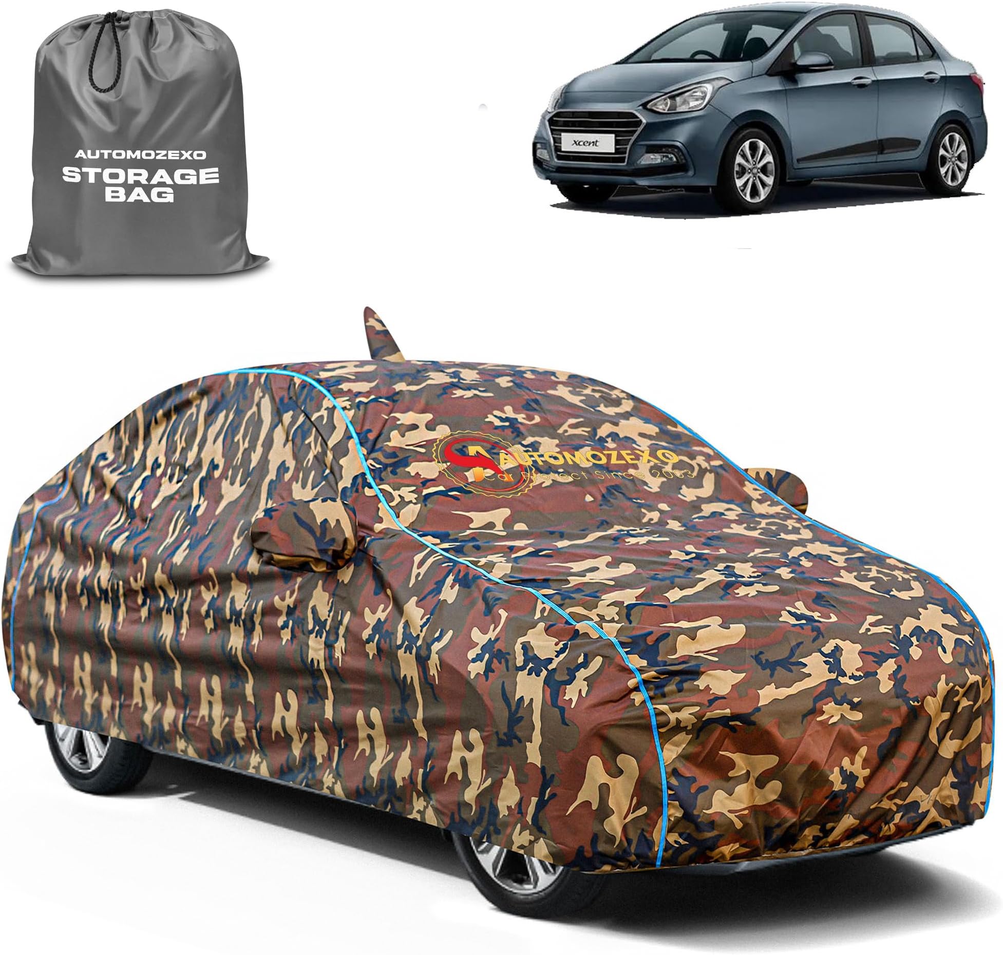 Dog Protection Life time use Canvas Interlock Strong Fabric Waterproof Non Tear Anti Scratch Washable, Adjustable Strap Buckle car Cover Compatible for Hyundai Xcent (Camouflage 4x4)