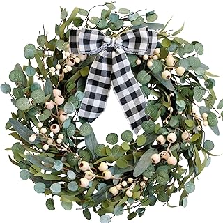 Artificial Spring/Summer Wreath 24 Inch Evergreen Wreaths for Front Door...