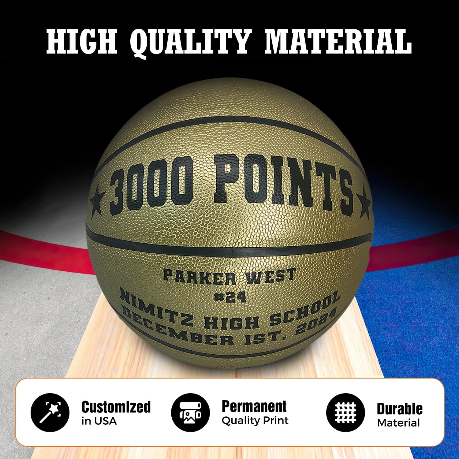 HAMMET Personalized Basketball in Gold or Silver - Custom Basketball Award Gift - Customized Name or Text with 29.5” or 28.5" Size Options - End-of-Season, Special Occasion Gift for Players, Coaches