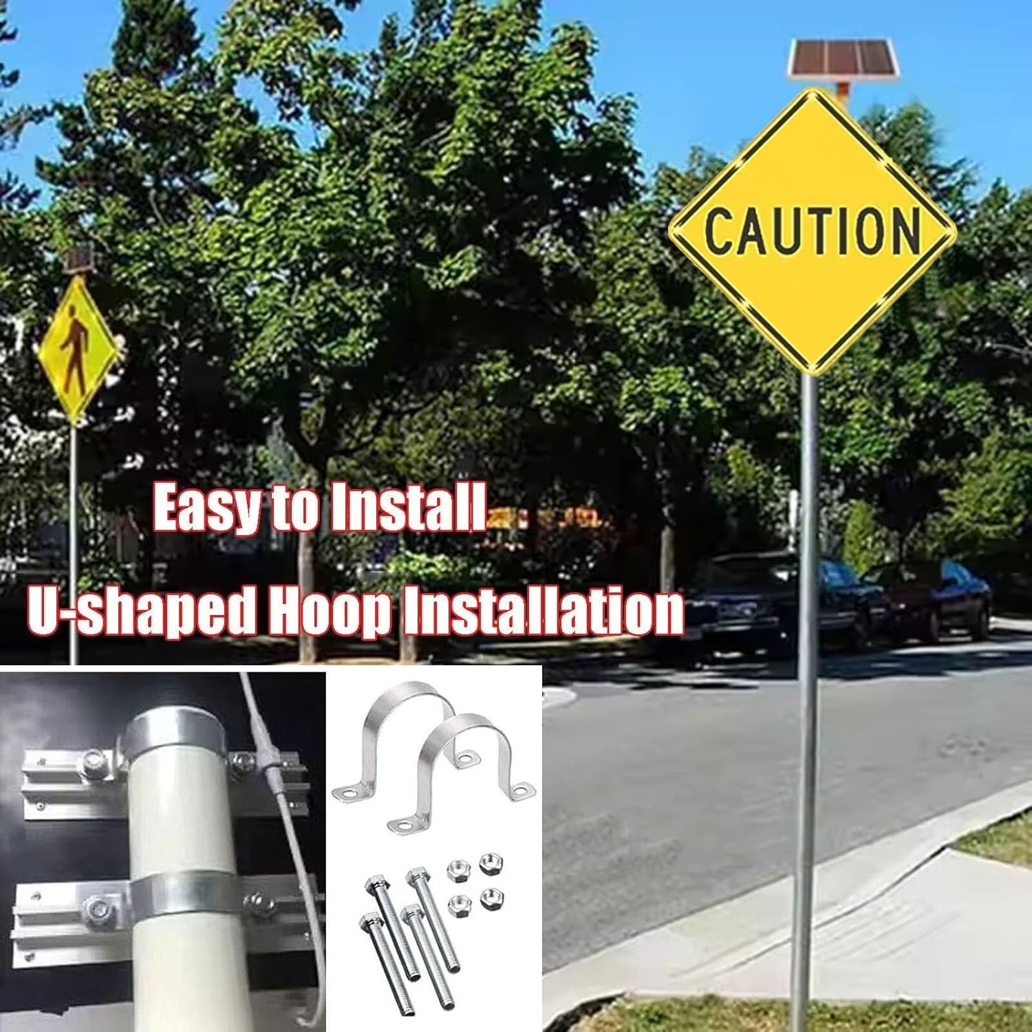 Solar LED Street Warning Sign 24 Inch, Road Safety Traffic Warning Sign, Rust-Proof Aluminum Flashing Warning Signal Light Board