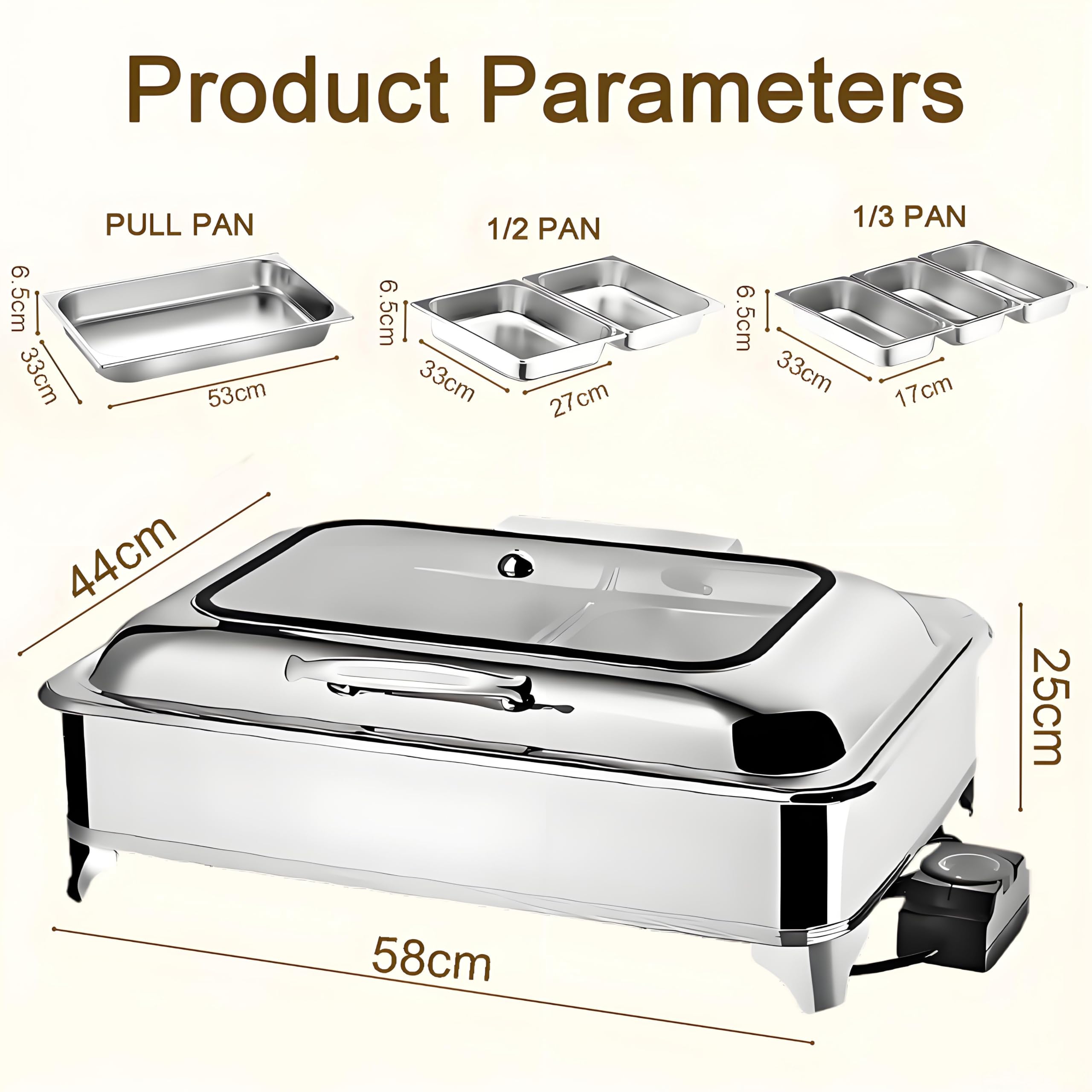 Chafing Dish Elettrico Temperatura Regolabile 35-85℃(1/3 Pan) | 9L Professionale Scaldavivande Elettrico per Buffet Acciaio Inox, Contenitore Scalda Cibo con Coperchio Trasparente
