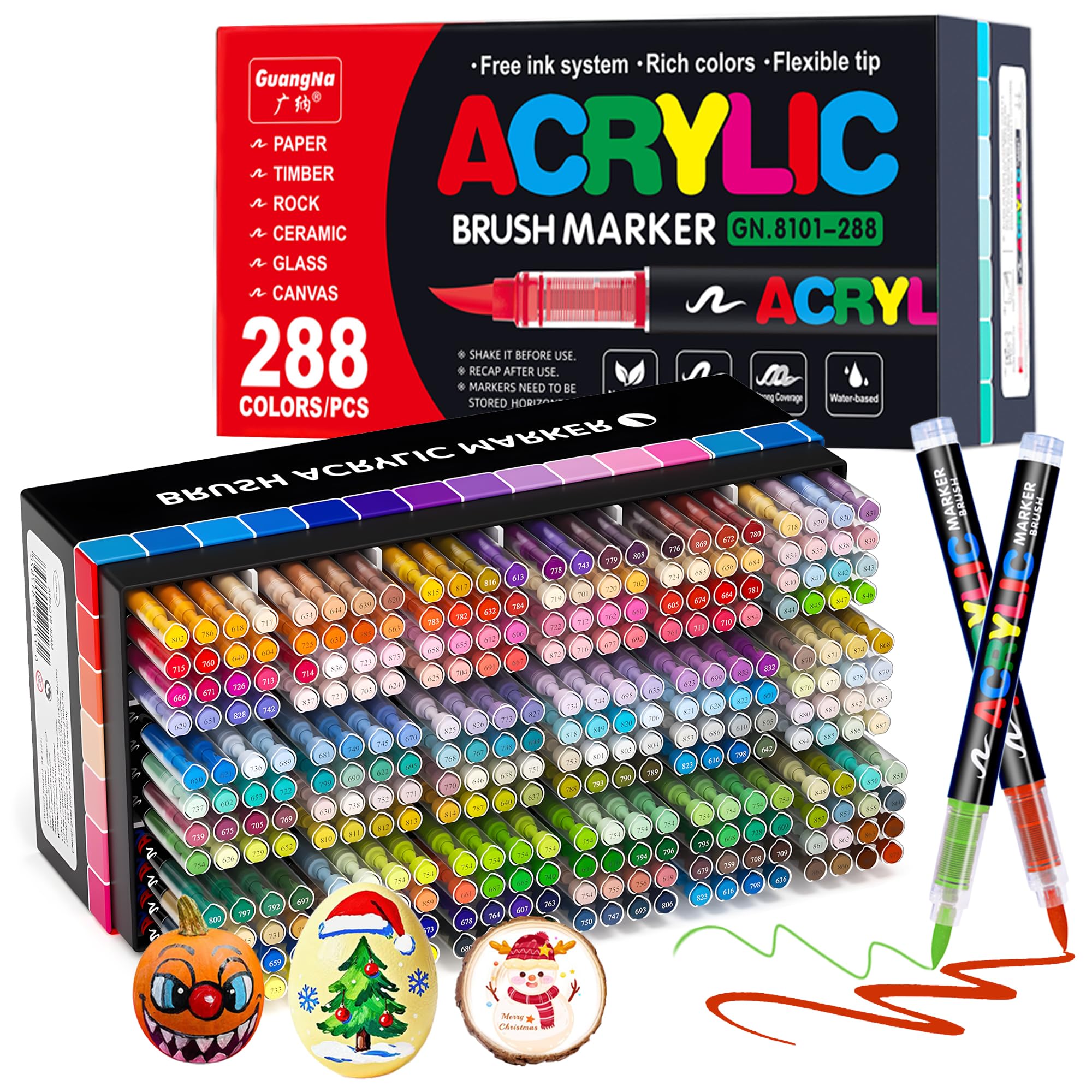 Pennarelli Acrilici 288 Colori con Punta a Pennello, Set Acrylic Paint Markers con Custodia, Colori Vivaci per Artisti, Disegno, Vetro, Tessuto, Legno, DIY e Artigianato