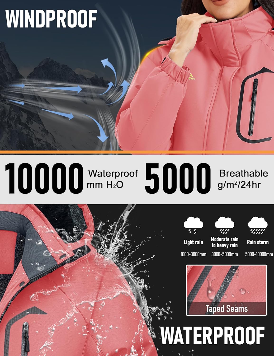 MAGCOMSEN Women's Ski Jacket Waterproof Insulated Warm Winter Coat Thermal Windproof Snow Jacket Fleece Lined Raincoat - Image 4