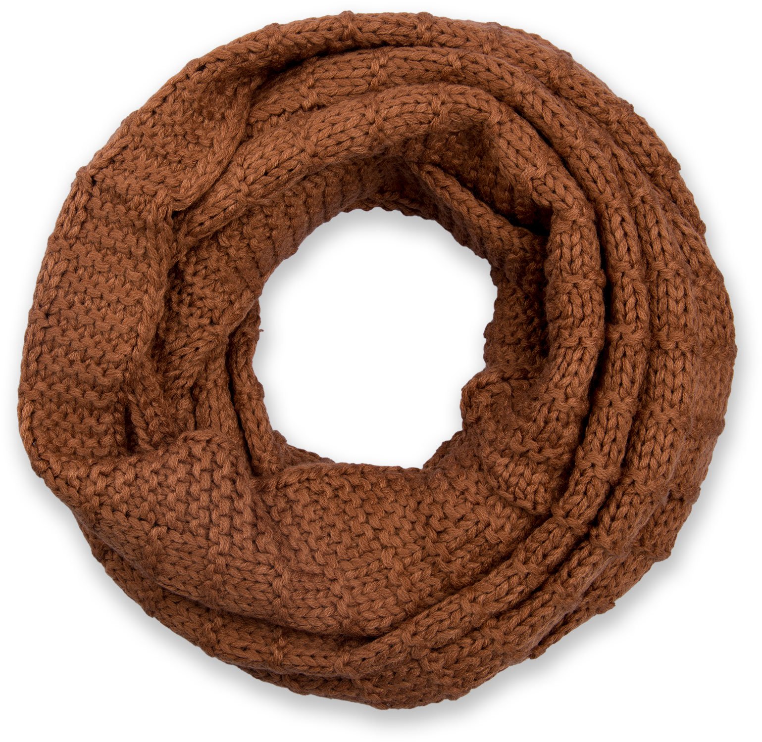 styleBREAKER knitted loop scarf checkered, plain fine-knit snood, winter knitted scarf, unisex 01018154, Colour:Cognac