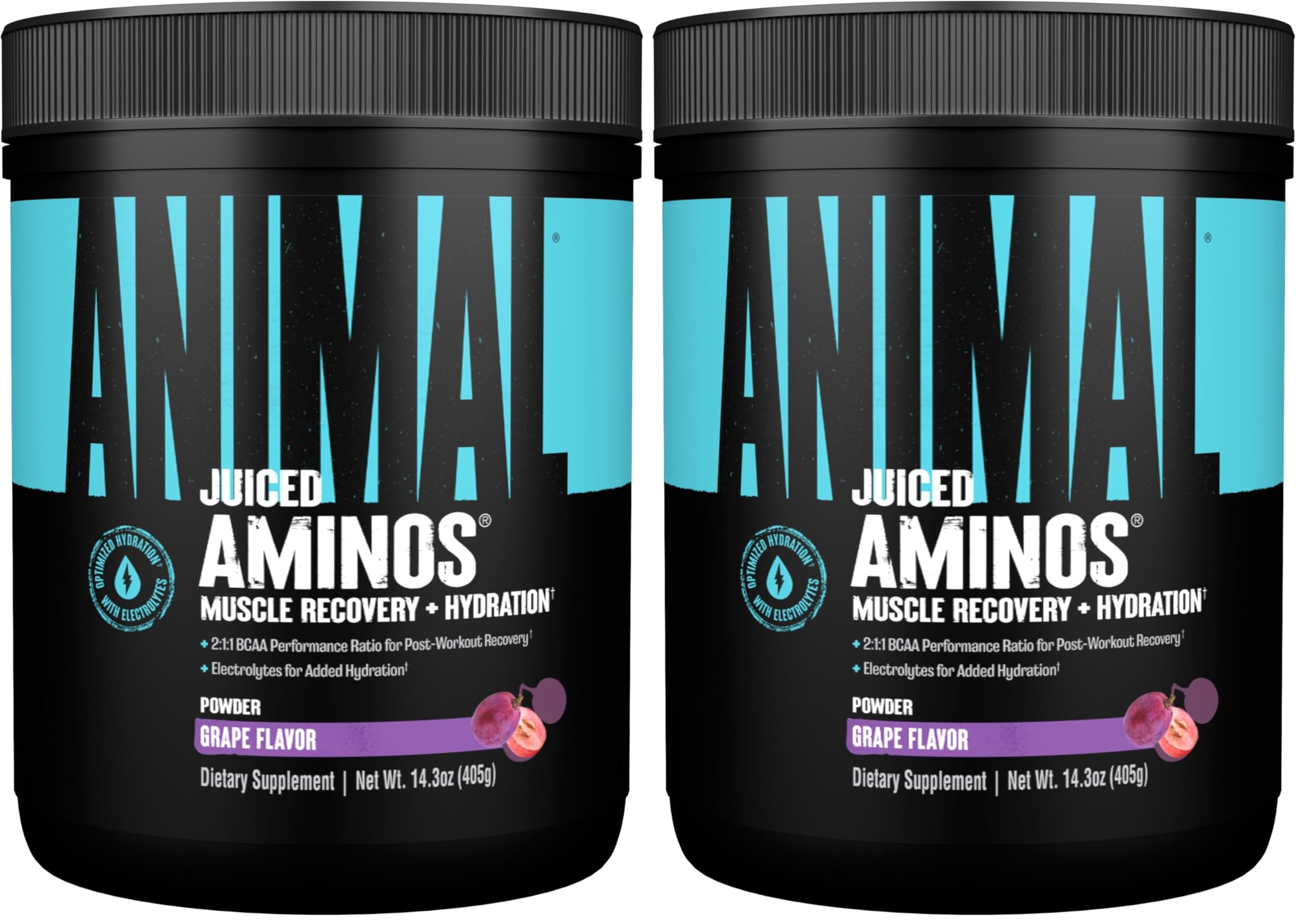 Animal Juiced Amino Acids - BCAA Powder EAA Matrix Plus Hydration with Electrolytes and Sea Salt Anytime Recovery and Improved Performance,Grape Flavor,30 Servings,(Pack of 2) Grape 30 Servings (Pack of 2)