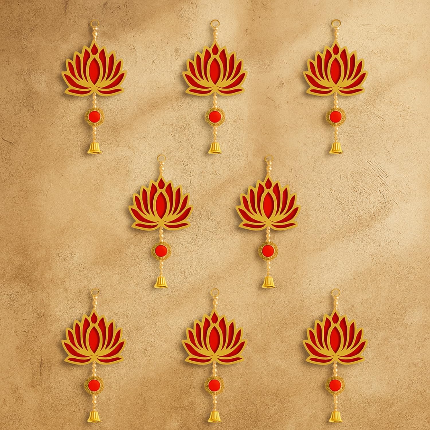 Diwali Lotus Decorations - Red & Gold Hanging -4