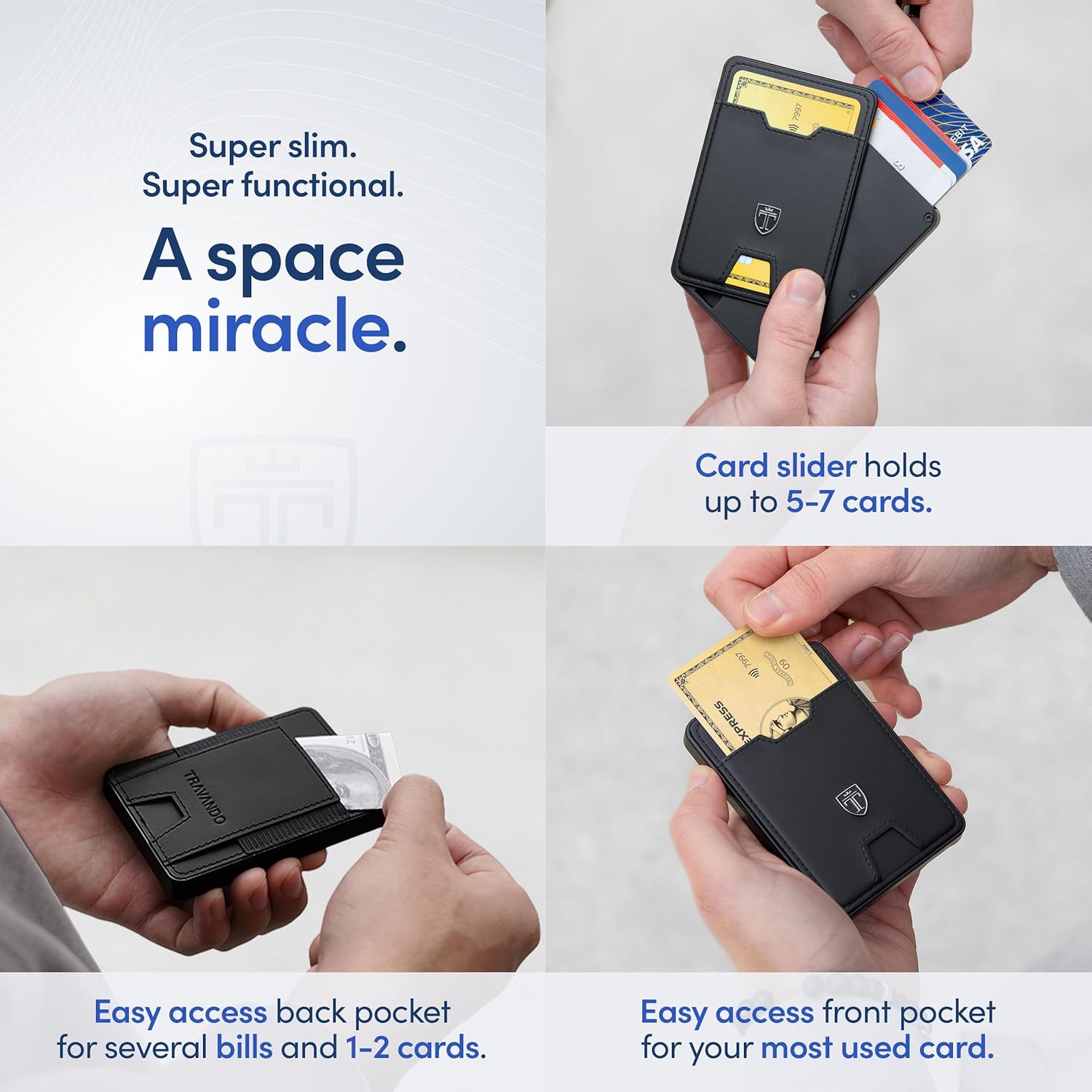 TRAVANDO Swype Slim Wallet for Men Metal RFID Blocking Mens Wallet Card Case (Real Leather Black) - Image 4