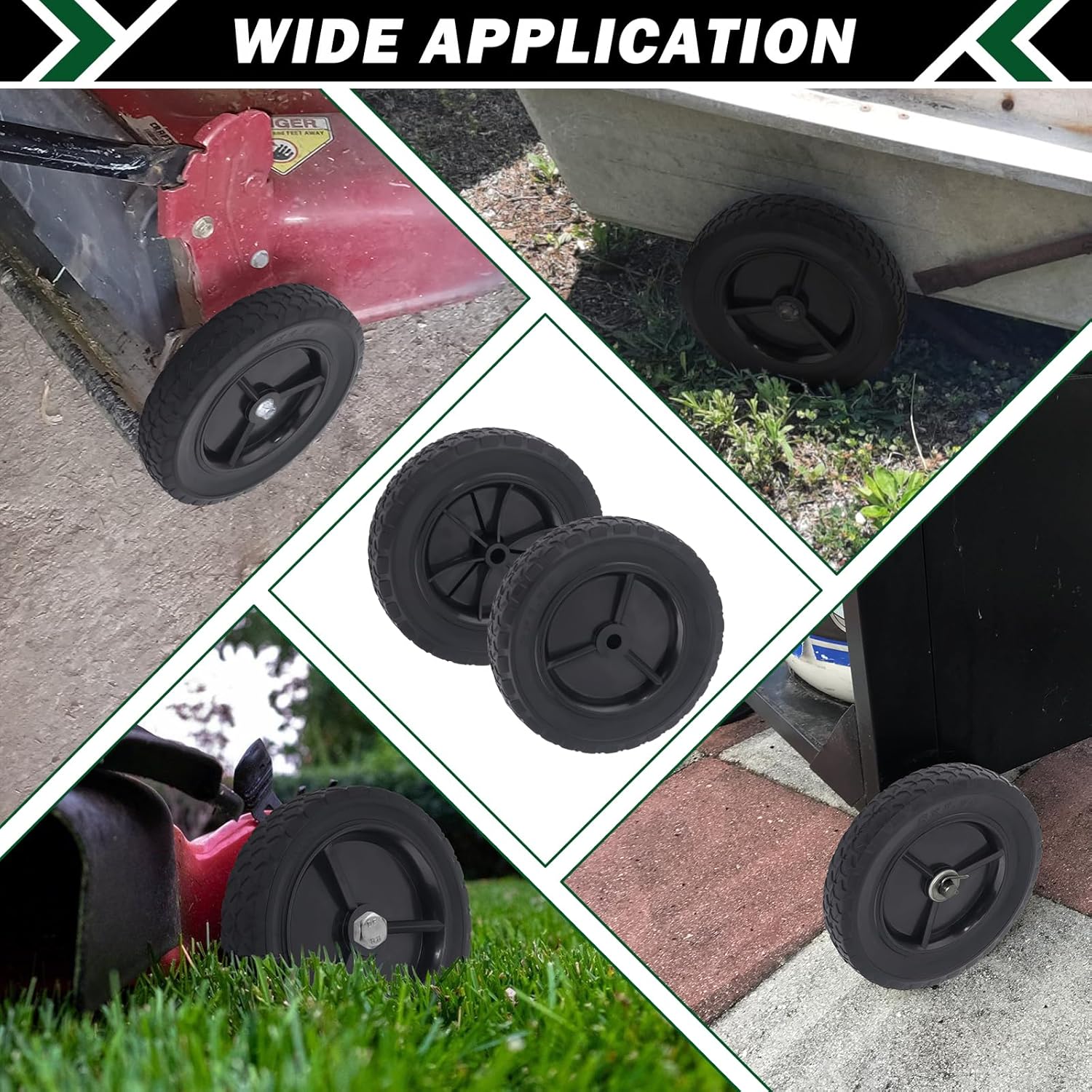 CheeMuii 4 Pcs 10 Inch Lawn Mower Wheels 10" Black General Wheels Replace for Oregon 72-110 Compatible with Craftsman/AYP/MTD Push Lawnmower, Hand Truck, BBQ Grill Wheel, etc