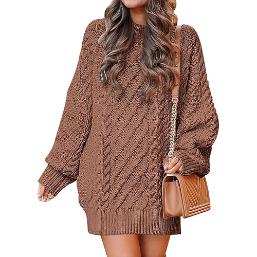 ANRABESS Womens Sweater Dress Oversized Cable Knit Chunky Long Sleeve Short Dresses 2025 Fall Outfits Vacation Winter Clothes
