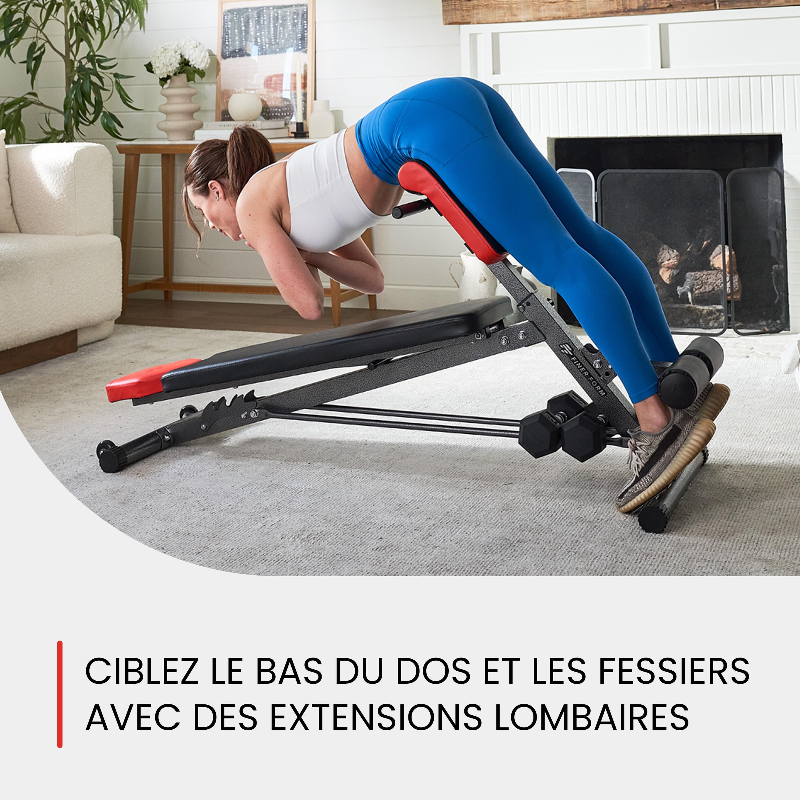 Finer Form – Banc multifonction pour entraînement complet du corps tout en un – Extension du dos – Chaise romaine, abdos réglable – Banc de musculation