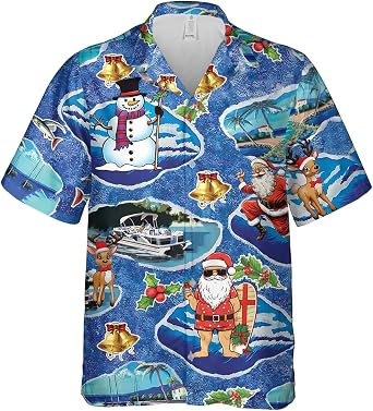 Christmas Hawaiian Shirts for Men - Santa Claus Mens Hawaiian Button Down Short Sleeve Shirts Set 73